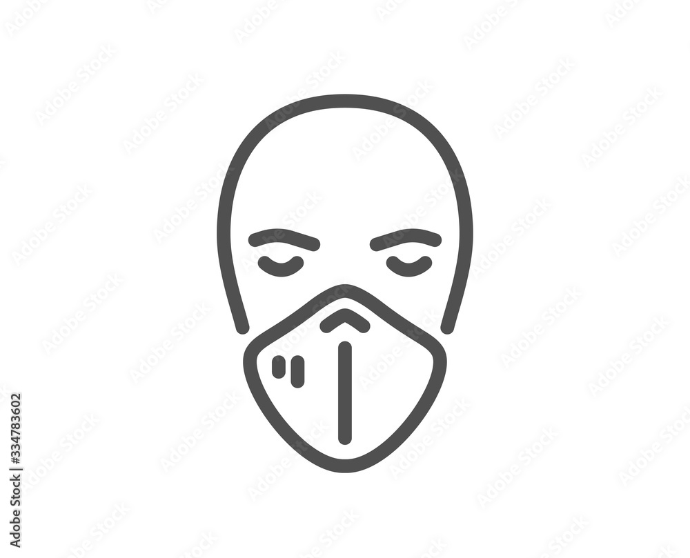 Medical mask line icon. Safety breathing respiratory mask sign. Coronavirus face protection symbol. Quality design element. Editable stroke. Linear style medical respirator icon. Vector