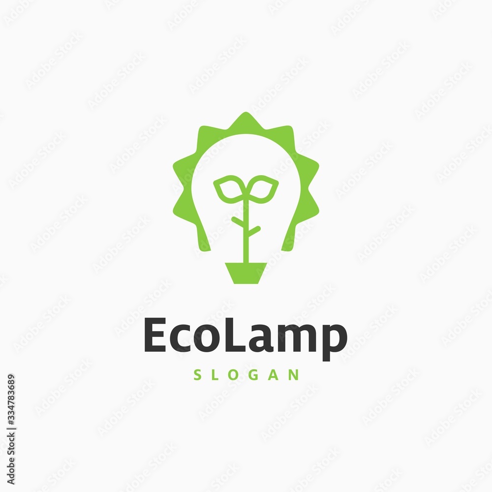 Ecological light bulb with a leaf logo. Bright green lights, good energy storage Ecological light bulb with a leaf logo. Bright green lights, good energy storage