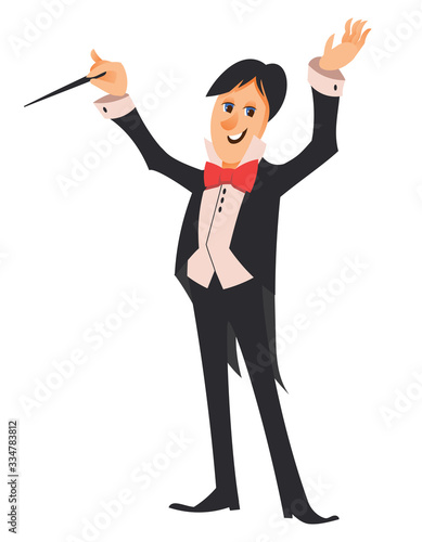Conductor of orchestra. Character in cartoon style.