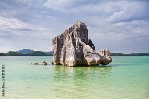 Rocks by the sea on Caramoan Island, Philippines, Asia. Beautiful seascape. Summer and travel vacation concept.