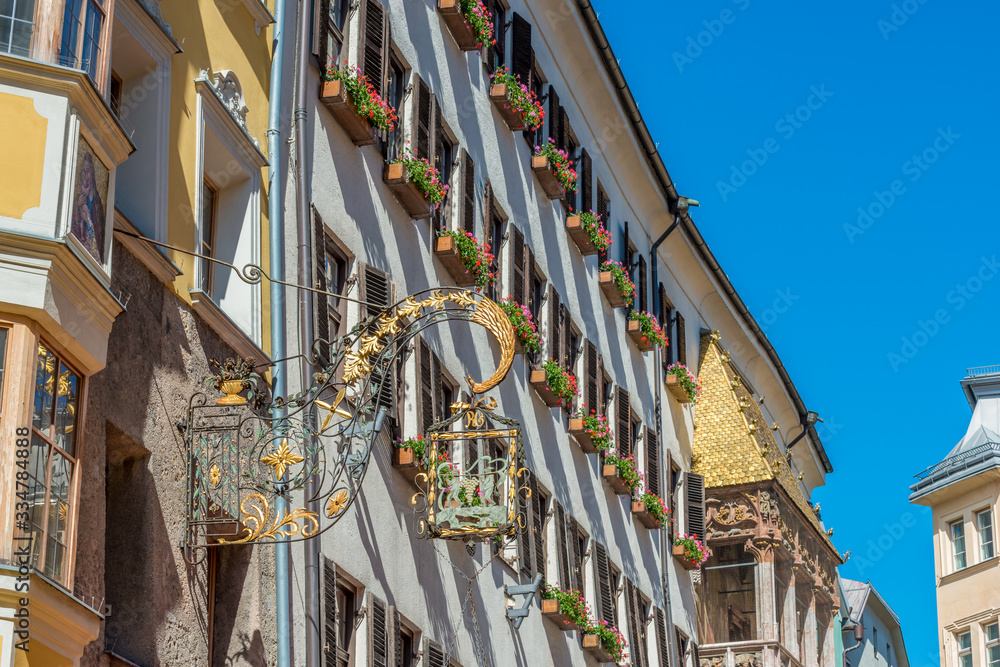 Innsbruck, Austria, JUNE 3, 2017: Architectural Elements of Historical buildings in the centre of Innsbruck
