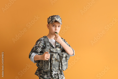 Cute little soldier with wh...
