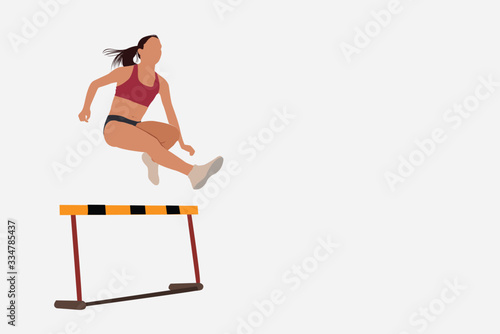 female athlete crossing a hurdle. the hurdles cut step - push forward. vector image of sprint talent athlete.