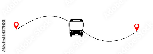 Foto Bus line path of bus road route with start point GPS and black dash line