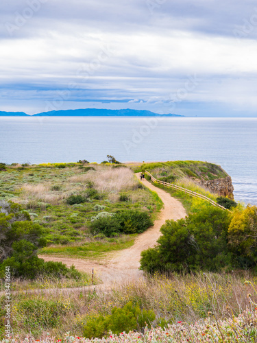 Hiking Trail on Abalone Cove in Rancho Palos Verdes, California with views of the Catalina Island.