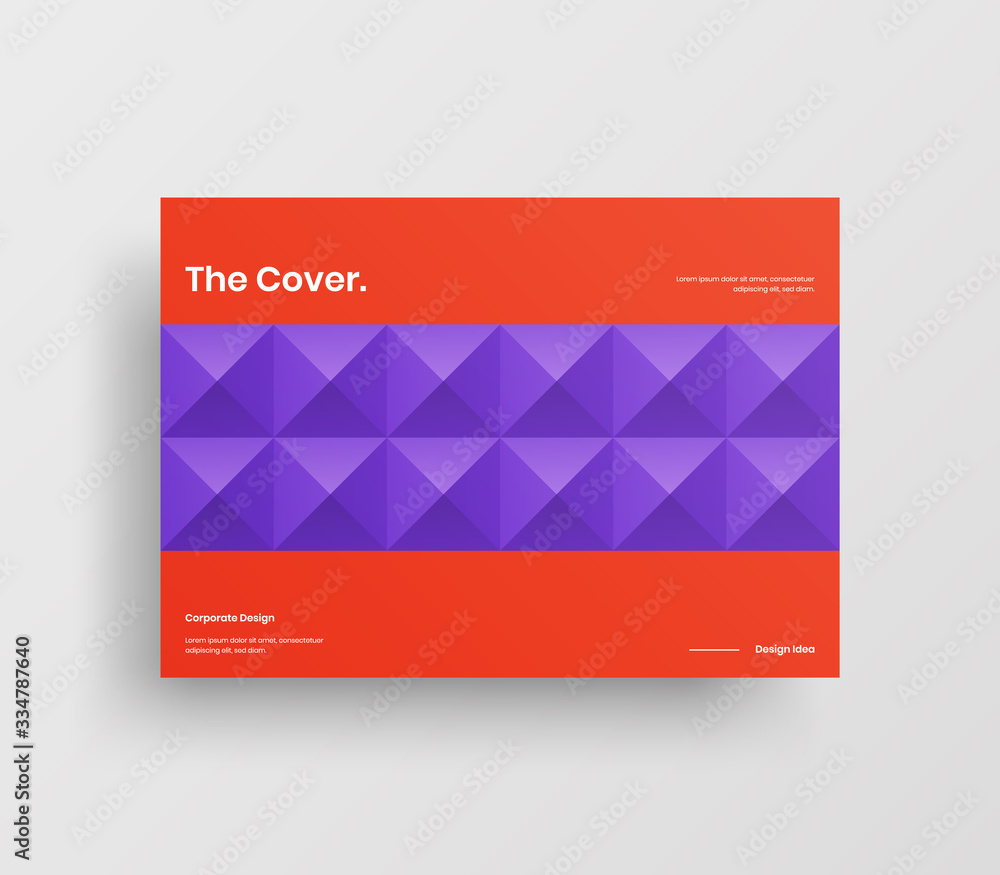 Fototapeta premium Creative business presentation vector A4 horizontal orientation front page mock up. Modern corporate report cover abstract geometric illustration design layout. Company identity brochure template.