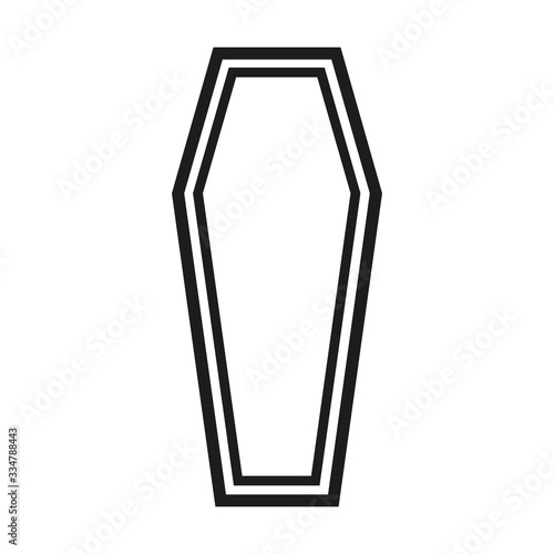 Black outline icon classical international coffin a wooden casket. Vector illustration