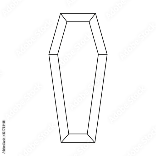 Black outline icon classical international coffin a wooden casket. Vector illustration