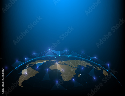 World map Global social networkw and blue geometric background