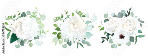 Wedding white flowers vector design bouquets