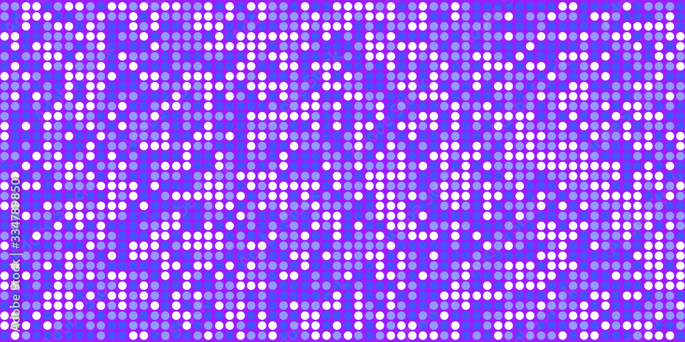 Blue and white circles on purple background. Small circles  as particles evenly to each other. Bright colours. Background for posters, banners, business cards, videos, sites and blogs.