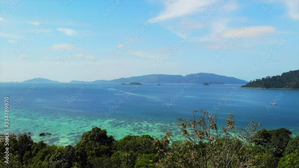 Aerial Drone View of a tropical island with lush jungle and turquoise water Aerial Drone View of a tropical island with lush jungle and turquoise water