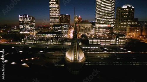 Milwaukee, Wisconsin Skyline at Night, Aerial photo