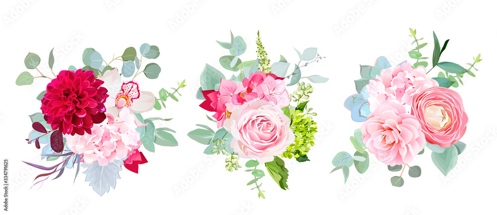 Wedding seasonal flowers vector design bouquets
