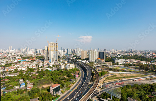 BANGKOK, THAILAND - MARCH 12, 2020: View on top traffic on Ratchaphruek road, Bangkok, Thailand.