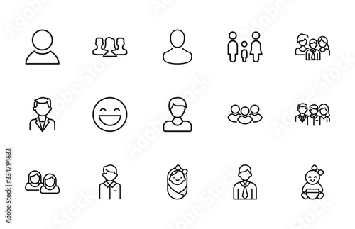 Simple set of human icons in trendy line style.