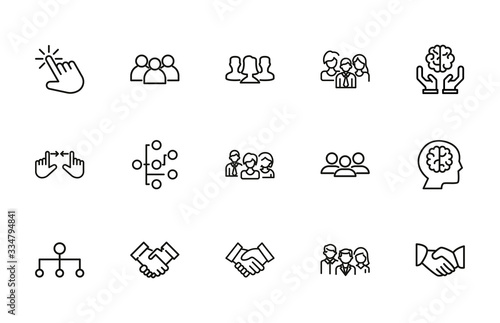 Set of interaction related vector line icons.
