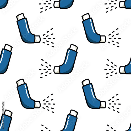 asthma inhaler seamless doodle pattern, vector illustration