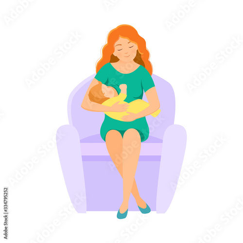 Mother breastfeeding baby. Flat style. Vector illustration