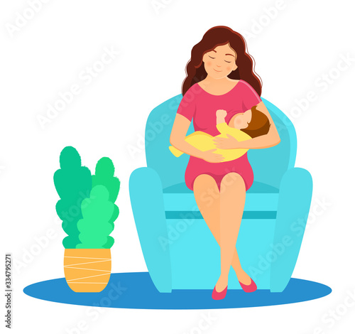 Mother breastfeeding baby. Flat style. Vector illustration