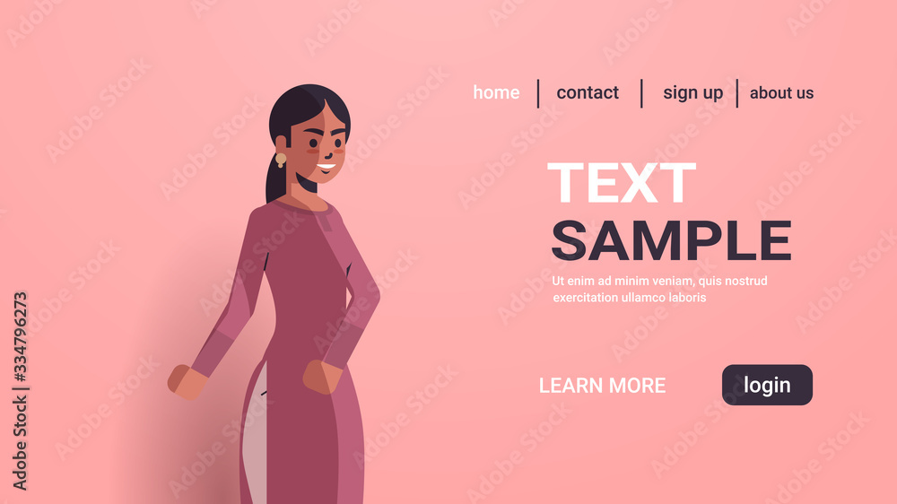 beautiful indian woman posing to camera smiling female cartoon character portrait horizontal copy space vector illustration beautiful indian woman posing to camera smiling female cartoon character portrait horizontal copy space vector illustration
