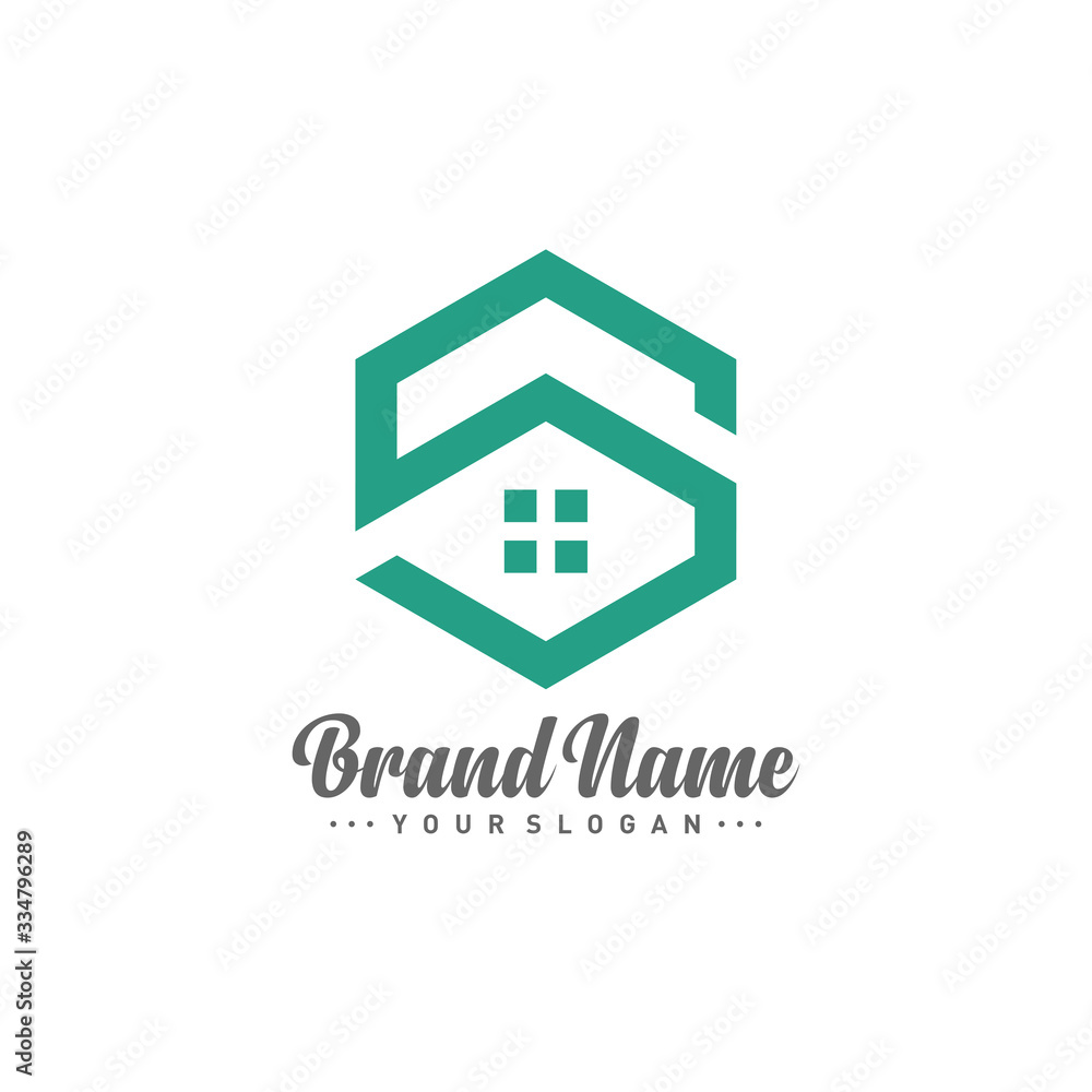 Hexagon with letter S architecture logo template, House logo design concept vector, icon, symbol