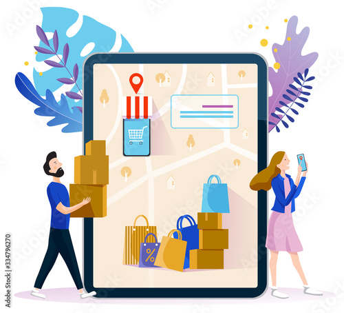 Concept illustration of e-commerce and delivery