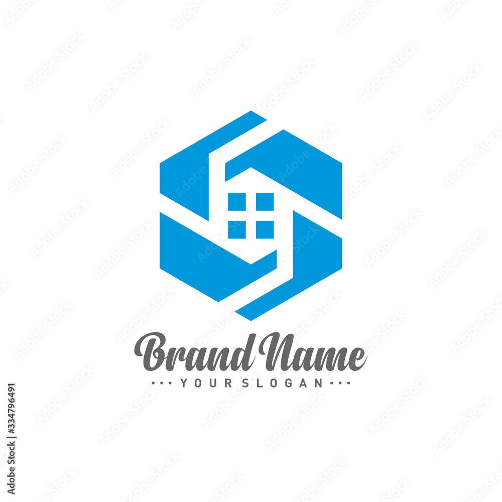 Hexagon with letter S architecture logo template, House logo design concept vector, icon, symbol Hexagon with letter S architecture logo template, House logo design concept vector, icon, symbol