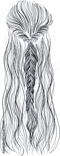 Half up ponytail - inverted fishtail braid vector illustration