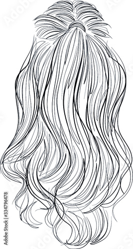 Half up ponytail long wavy hair vector drawing