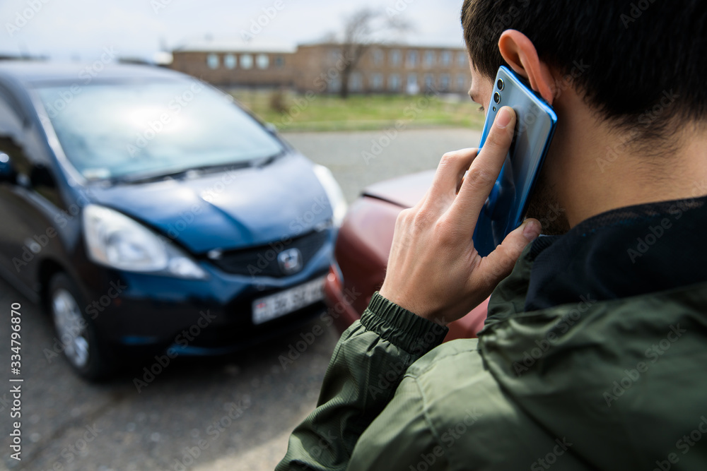 talking man with car accident talking man with car accident