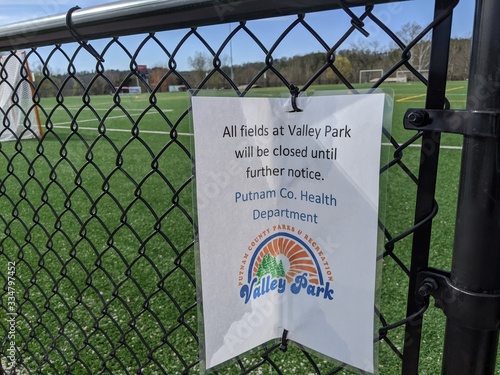 Sign on local soccer field closed until further notice due to covid-19 pandemic