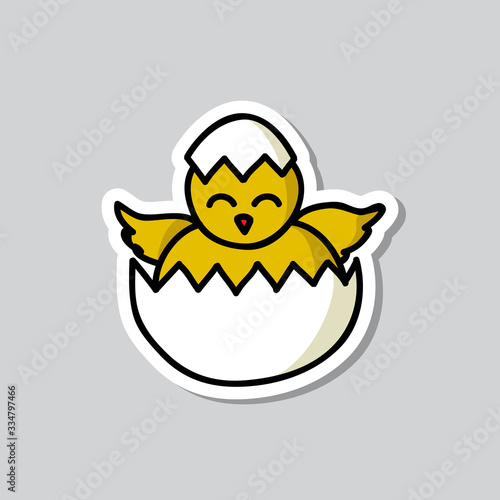 chick with medical mask doodle icon, vector illustration