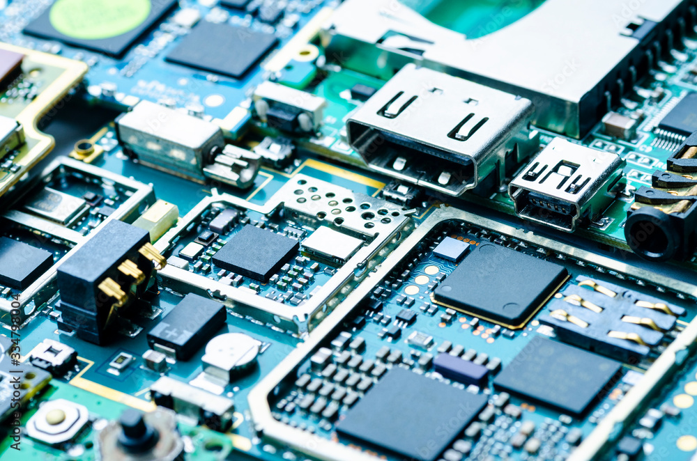 Electronic boards close-up with chips and electronic components, abstract Electronic boards close-up with chips and electronic components, abstract