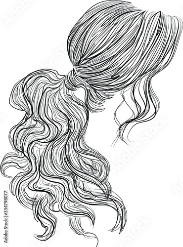Low plaited ponytail hairstyle vector illustration