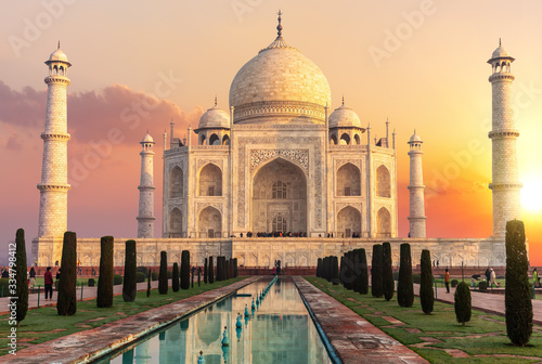 Taj Mahal at sunset, beautiful scenery of India photo