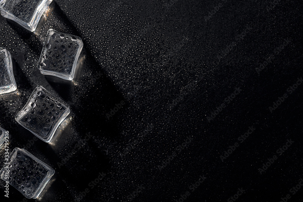 Colored banner with fresh ice cubes and reflections Colored banner with fresh ice cubes and reflections