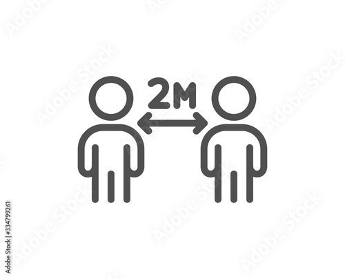 Social distancing line icon. 2 meters distance between sign. Coronavirus pandemic symbol. Quality design element. Editable stroke. Linear style social distancing icon. Vector