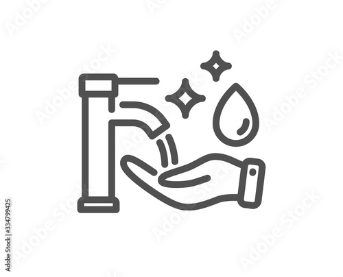 Washing hands line icon. Sanitary cleaning sign. Hand wash symbol. Quality design element. Editable stroke. Linear style washing hands icon. Vector