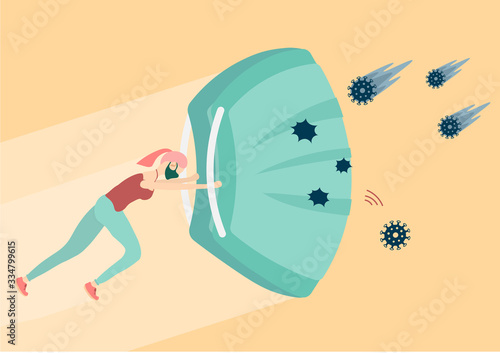 Prevention and containment of the coronavirus epidemic.Woman holding a mask to protect herself. Illustration about preventing covid-19 with a face mask.