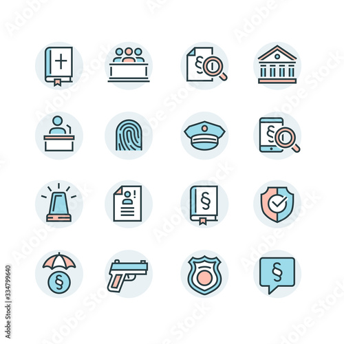 Law and Order Linear Vector Icons Set