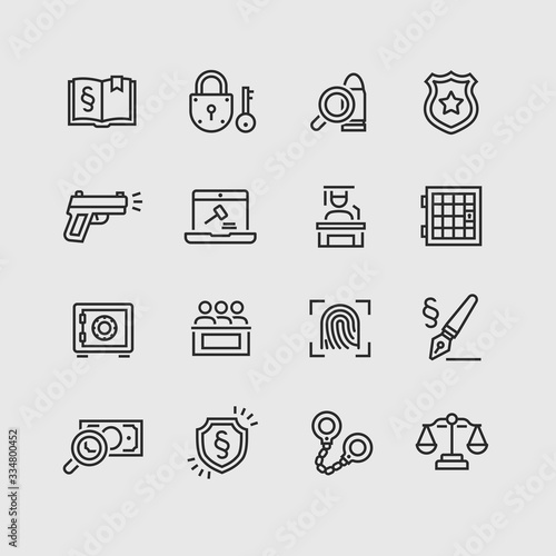 Law and Order Linear Vector Icons Set