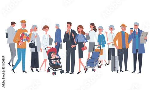 密集する人々　笑顔　イラスト