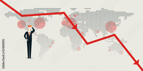 Global Economic Downfall Because of the Corona Virus - Design Concept with Chart and Businessman Holding His Head