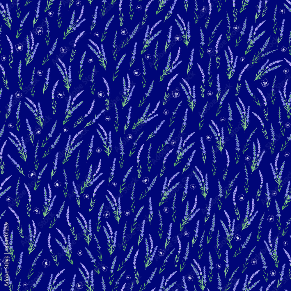Vector seamless pattern with leaves and lavender flowers Vector seamless pattern with leaves and lavender flowers