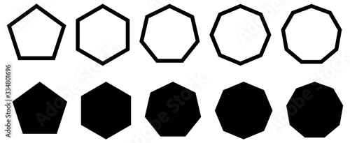 Set of simple polygons with five to nine sides. Filled and outline version photo