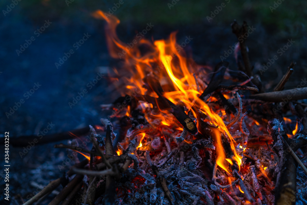 Bonfire with fire and ash