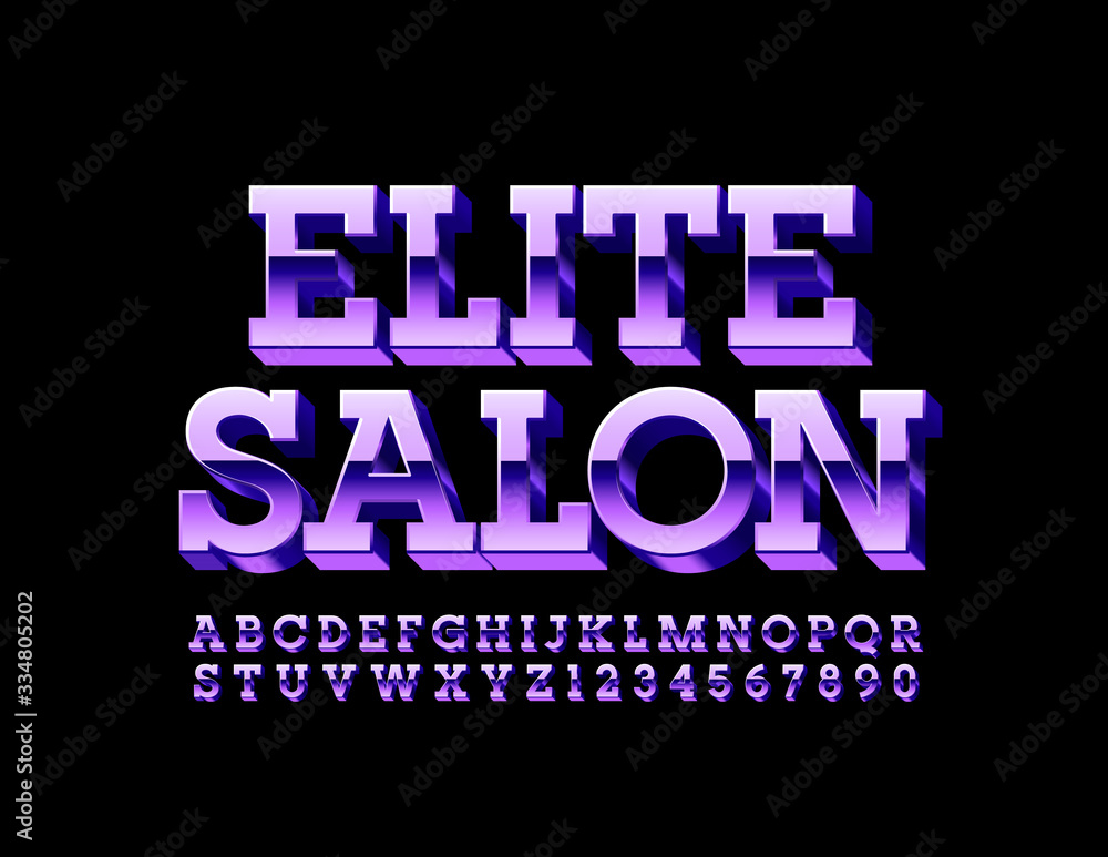 Vector luxury logo Elite Salon. Elegant 3D Font. Elite Alphabet Letters and Numbers