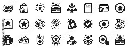 Bonus card, Redeem gift and discount coupon signs. Loyalty program icons. Lottery ticket, Earn reward and winner gift icons. Shopping bag, loyalty card and lottery present. Vector