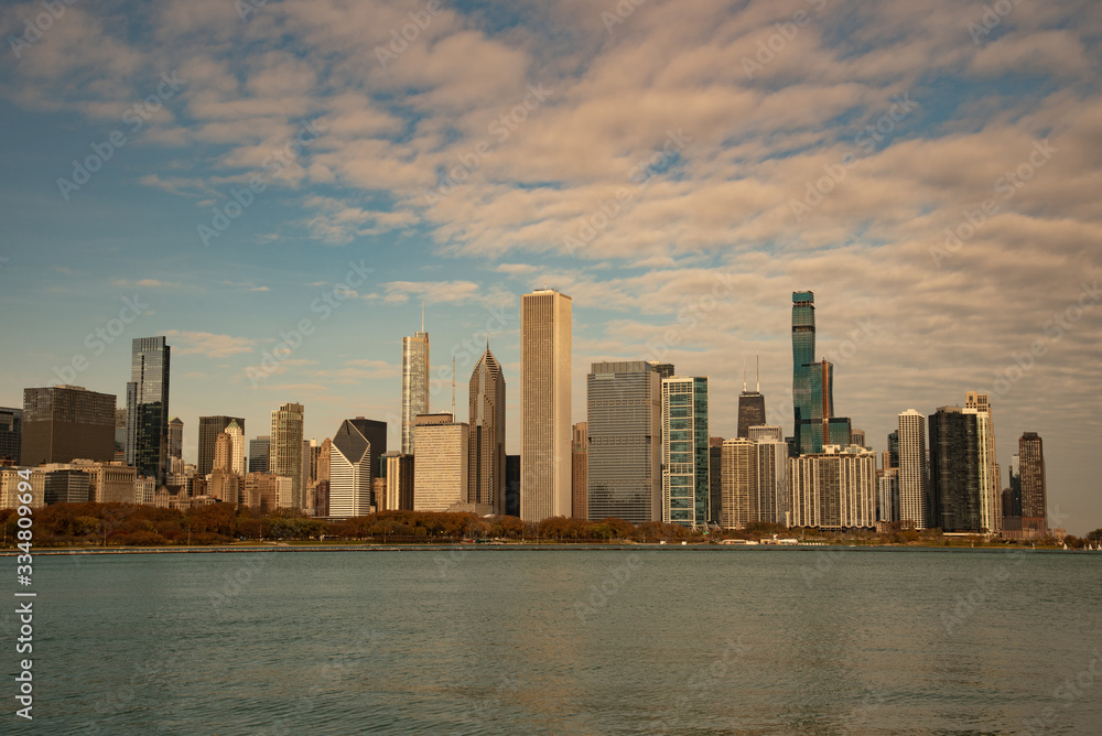 Views of downtown Chicago from Grant park